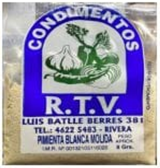 Condimento RTV - Pimienta Blanca Molida - Tira x15