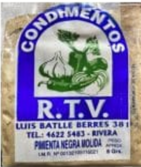 Condimento RTV - Pimienta Negra Molida - Tira x15