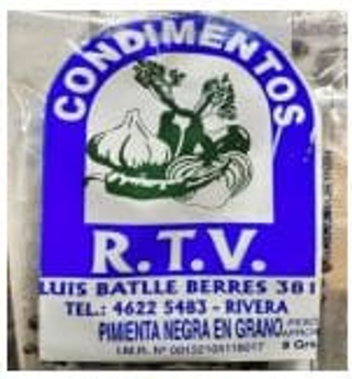 Condimento RTV - Pimienta Negra en Grano - Tira x15